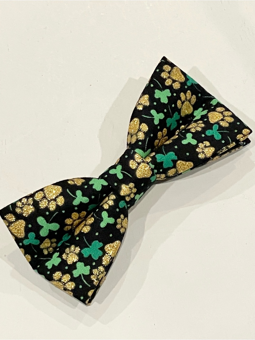 Pet Bowtie in Green & Gold Shamrock Pattern